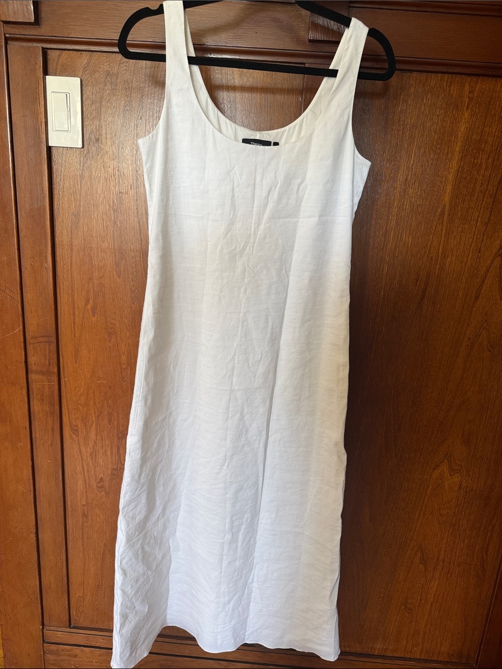 Theory White Sleeveless Midi Good Linen Dress, Eco Crunch Wash